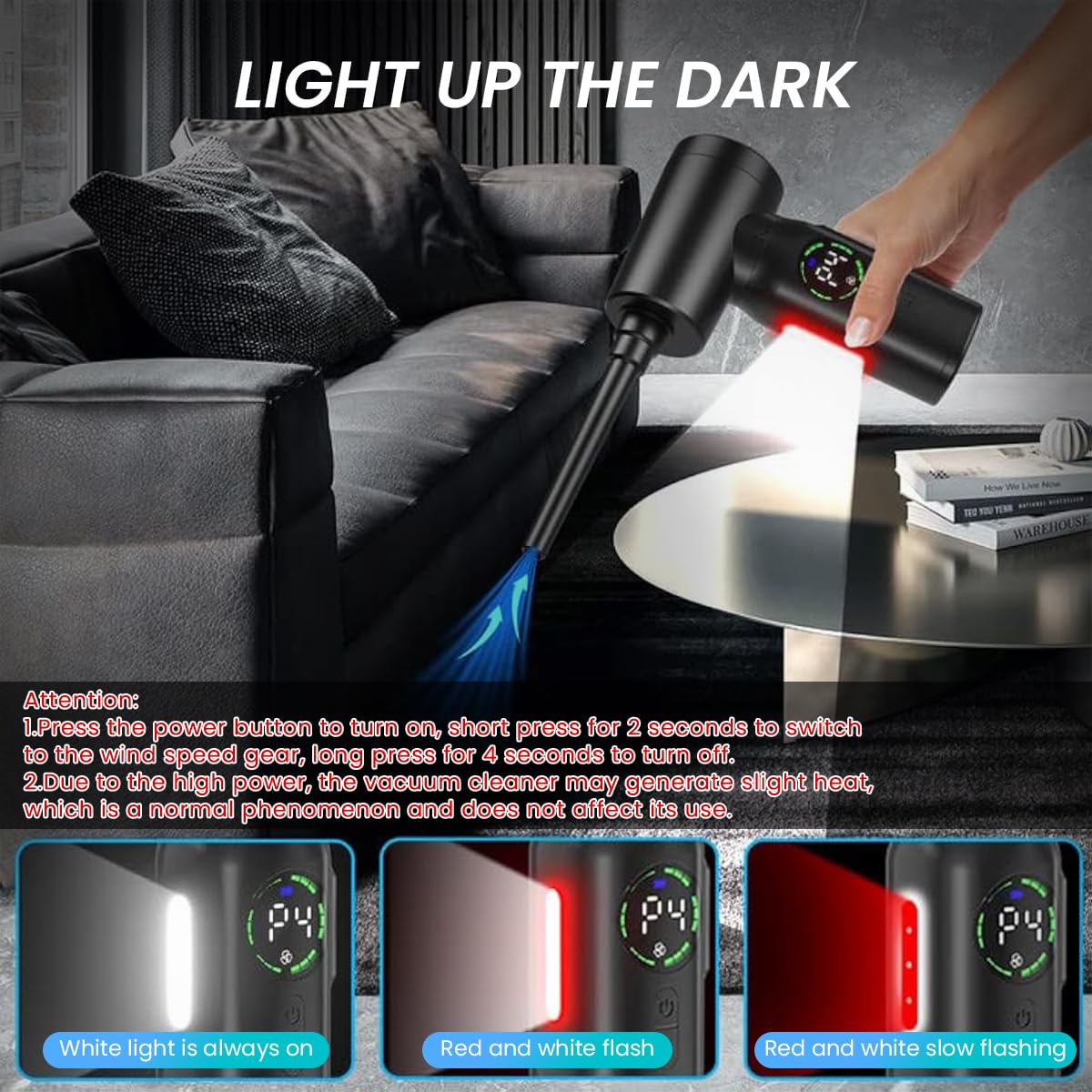 ZORBES Electric Dust Blower, Wireless Air Duster Car Vacuum Cleaner, 2 in 1 Electric Air Blower with LCD Digital Display, 120W USB Cordless Air Blower with LED and Interchangeable Nozzles for Home, Computer ZORBES Electric Dust Blower, Wireless Air Duster Car Vacuum Cleaner, 2 in 1 Electric Air Blower with LCD Digital Display, 120W USB Cordless Air Blower with LED and Interchangeable Nozzles for Home, Computer